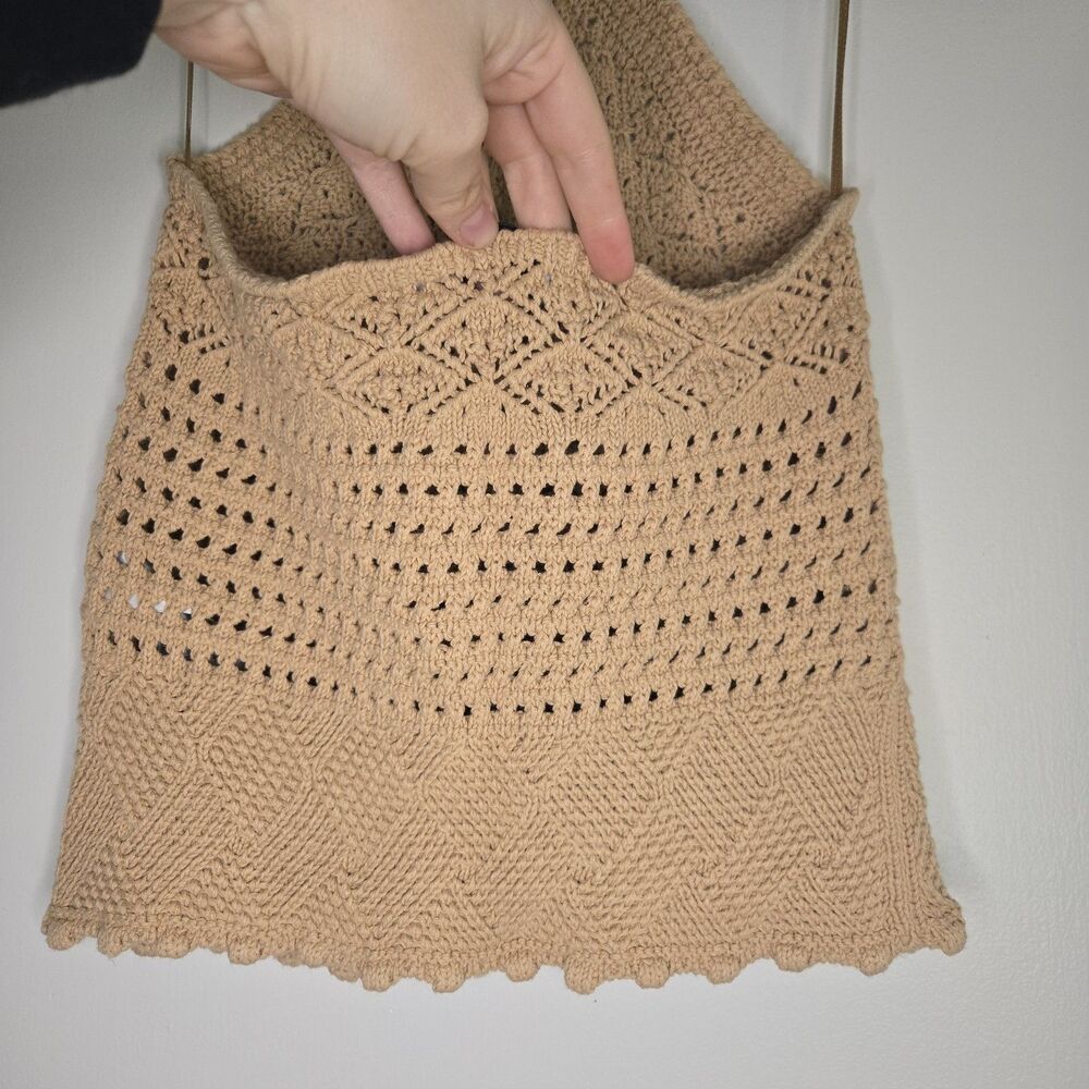 ZARA Crocheted Cotton Cropped Halter Top Tan Women’s M Boho Festival - Picture 4 of 6